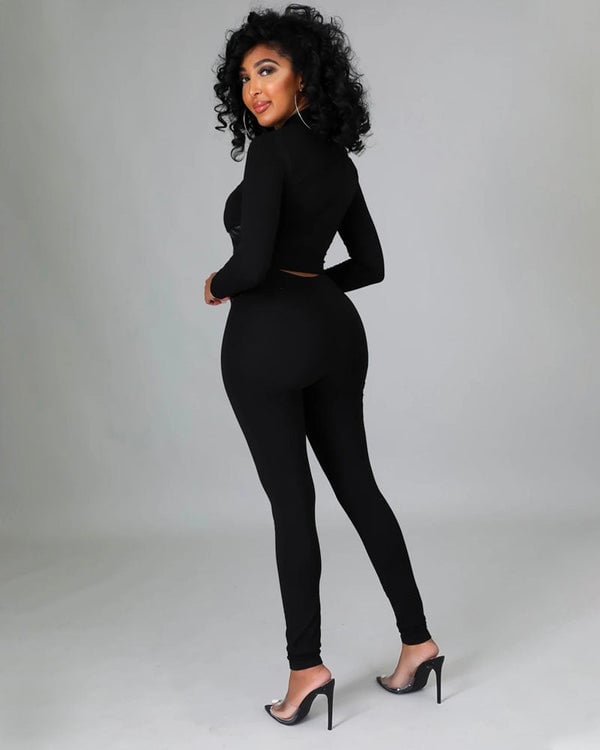 Tight-Fit PU Leather Long Sleeve Leggings Set  | Kulavo™