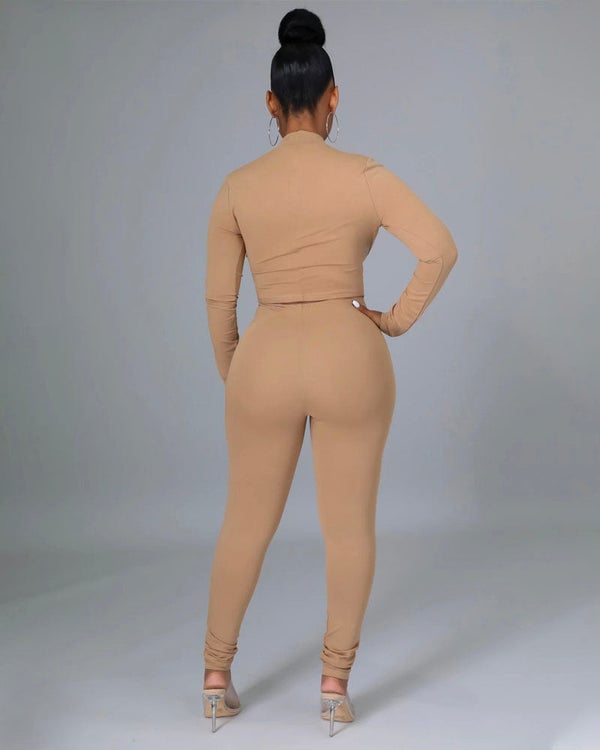 Tight-Fit PU Leather Long Sleeve Leggings Set  | Kulavo™